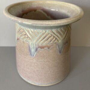 Peggy Vrana of Earthsea Pottery Vase Signed Southwestern Art Purple Blue Glaze